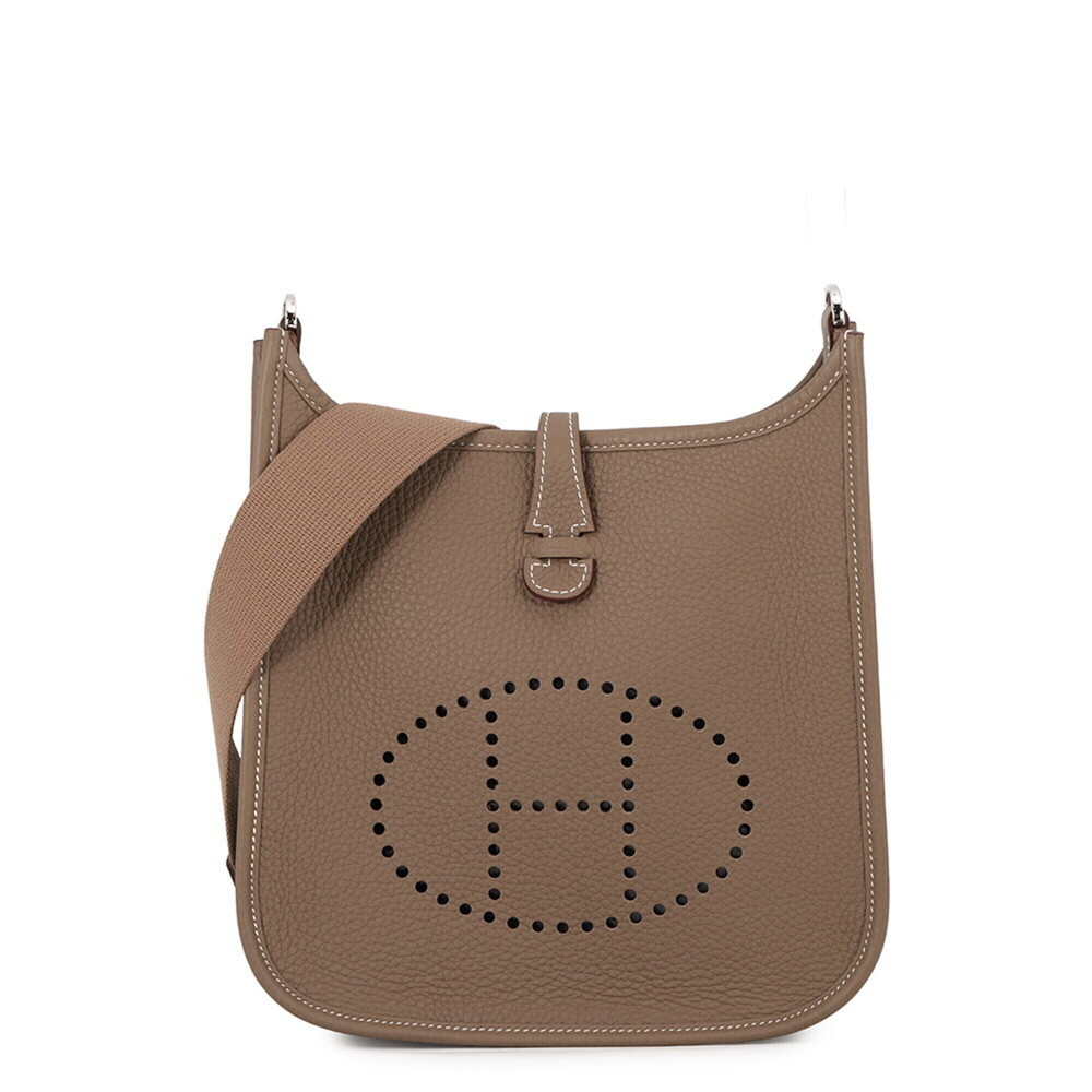 Hermes Evelyne 3 23 Shoulder Bag, Etoupe, Taurillon Clemence Leather, G Stamp...